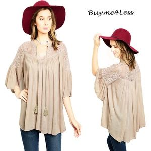 BOHO Gypsy Hippie Lace Ruffle Oversized Tunic Top